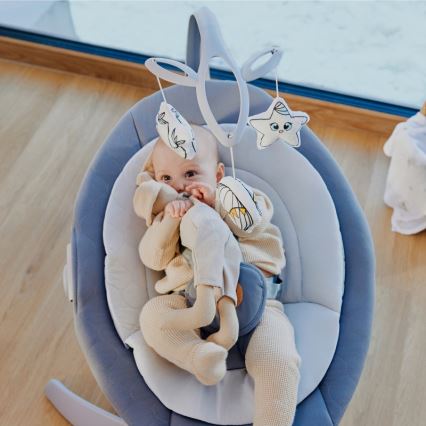 Lionelo - Baloiço infantil com melodia MELL Grey Stone 4x pilhas AA + controlo remoto