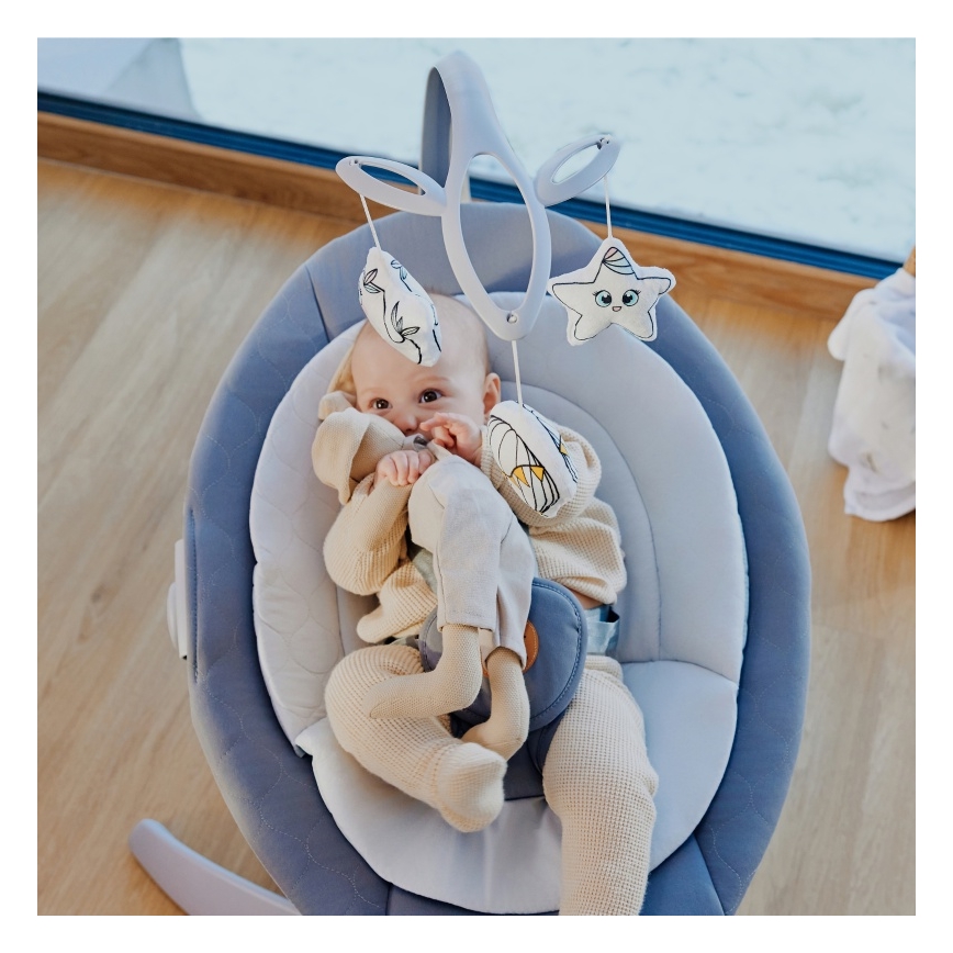 Lionelo - Baloiço infantil com melodia MELL Grey Stone 4x pilhas AA + controlo remoto