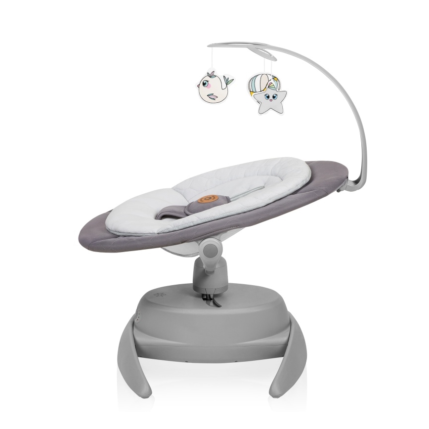 Lionelo - Baloiço infantil com melodia MELL Grey Stone 4x pilhas AA + controlo remoto