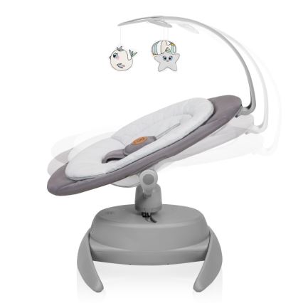 Lionelo - Baloiço infantil com melodia MELL Grey Stone 4x pilhas AA + controlo remoto