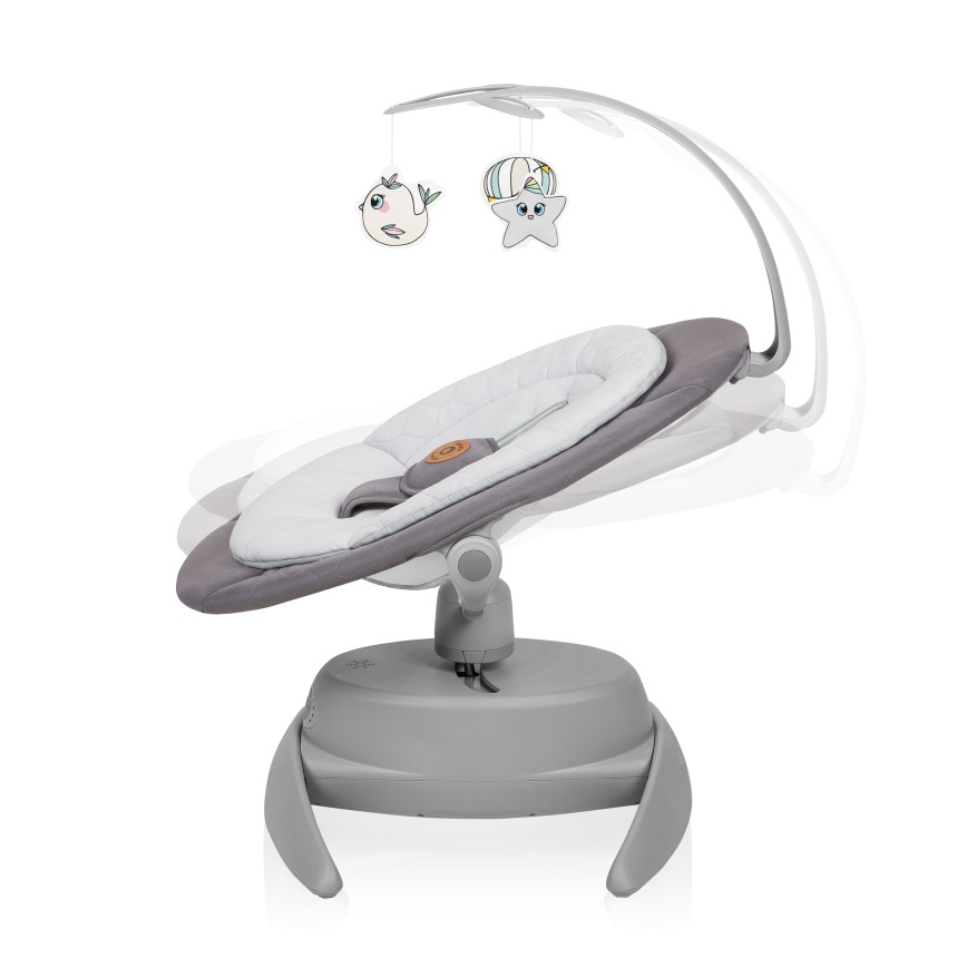 Lionelo - Baloiço infantil com melodia MELL Grey Stone 4x pilhas AA + controlo remoto