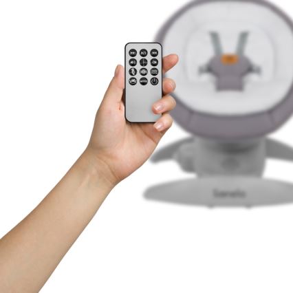 Lionelo - Baloiço infantil com melodia MELL Grey Stone 4x pilhas AA + controlo remoto
