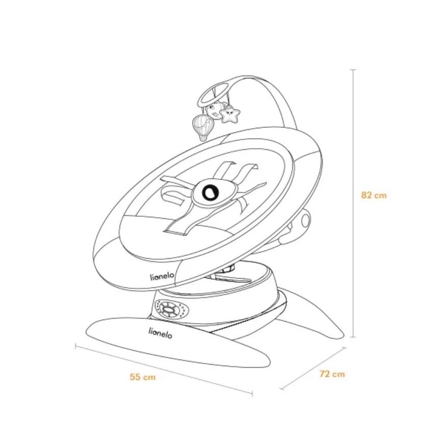 Lionelo - Baloiço infantil com melodia MELL Grey Stone 4x pilhas AA + controlo remoto