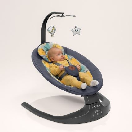 Lionelo - Baloiço infantil com melodia RALF 4xAA Cinzento e Branco + controlo remoto