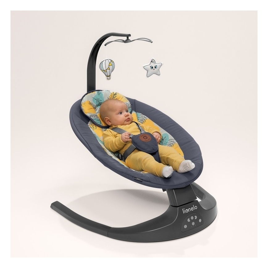 Lionelo - Baloiço infantil com melodia RALF 4xAA Cinzento e Branco + controlo remoto