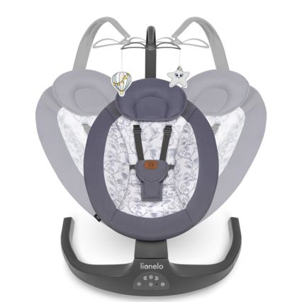 Lionelo - Baloiço infantil com melodia RALF 4xAA Cinzento e Branco + controlo remoto