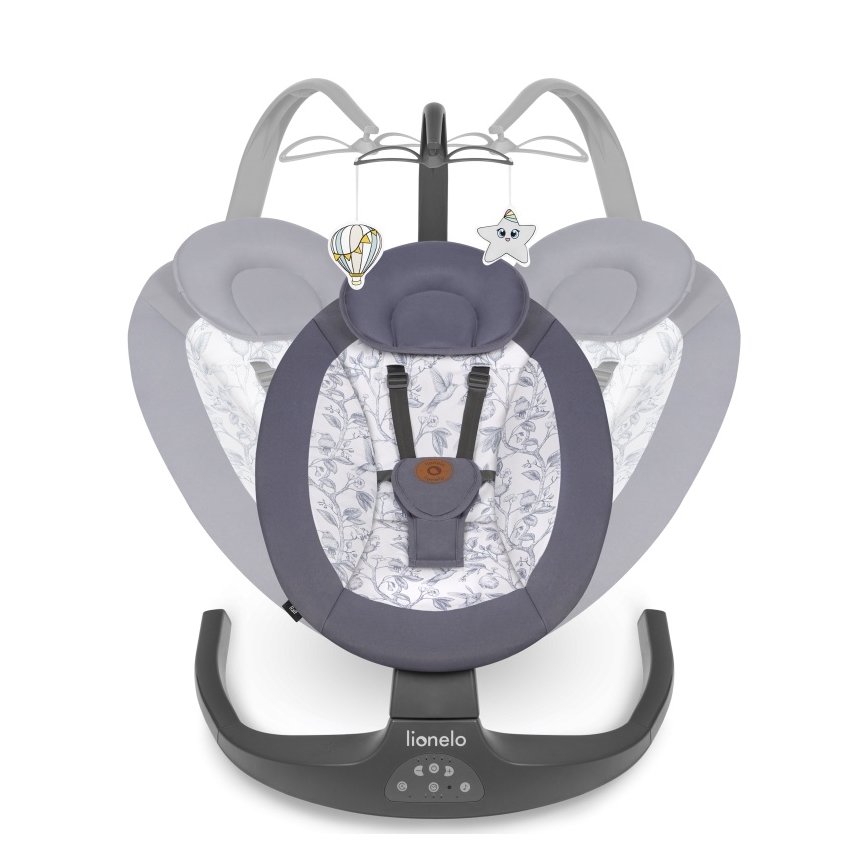 Lionelo - Baloiço infantil com melodia RALF 4xAA Cinzento e Branco + controlo remoto