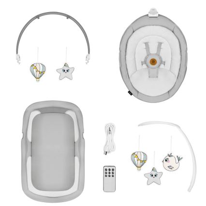 Lionelo - Baloiço infantil 2 em 1 BELLA com melodia, 4x AA, Cinzento Betão + controlo remoto