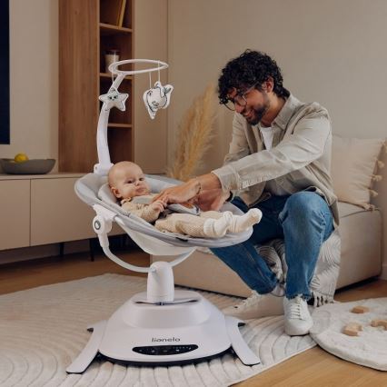 Lionelo - Baloiço para bebé com melodia BELLA Grey Concrete + comando remoto