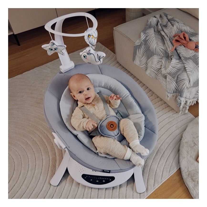 Lionelo - Baloiço para bebé com melodia BELLA Grey Concrete + comando remoto