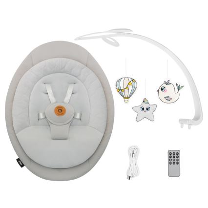 Lionelo - Baloiço para bebé com melodia MELL Beige Sand 4xAA + controlo remoto