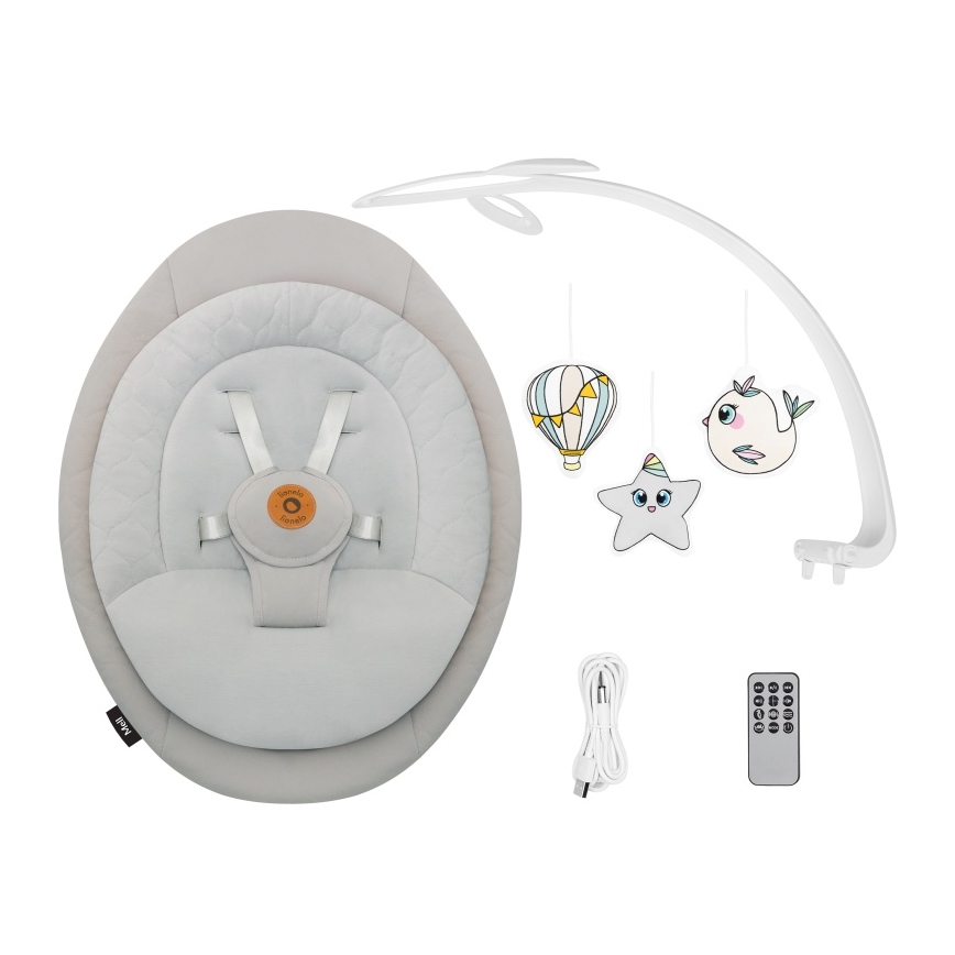Lionelo - Baloiço para bebé com melodia MELL Beige Sand 4xAA + controlo remoto
