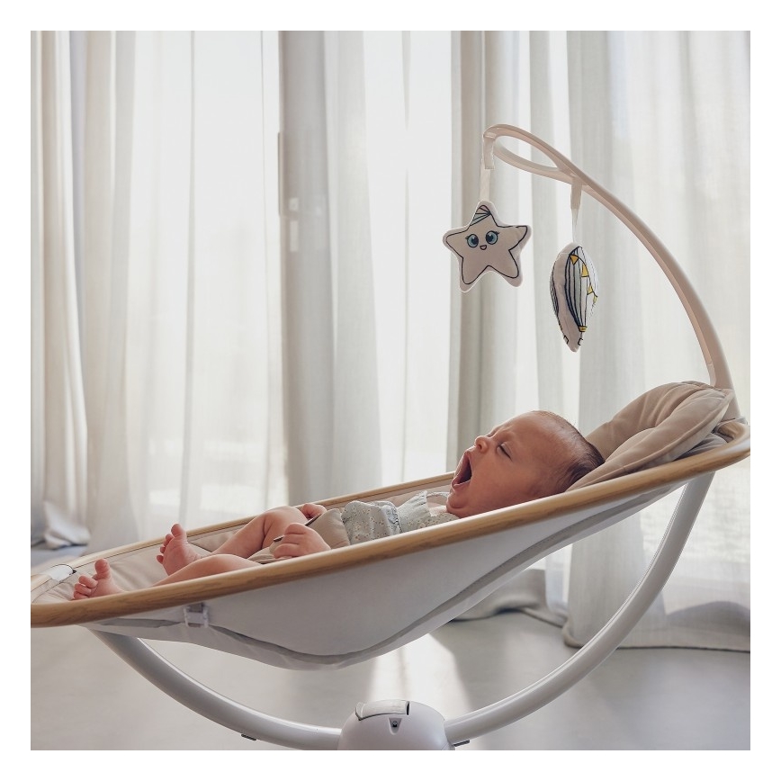 Lionelo - Baloiço para bebés com melodia OLIVIA Bege Natural + controlo remoto
