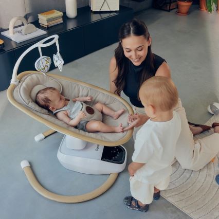 Lionelo - Baloiço para bebés com melodia OLIVIA Bege Natural + controlo remoto