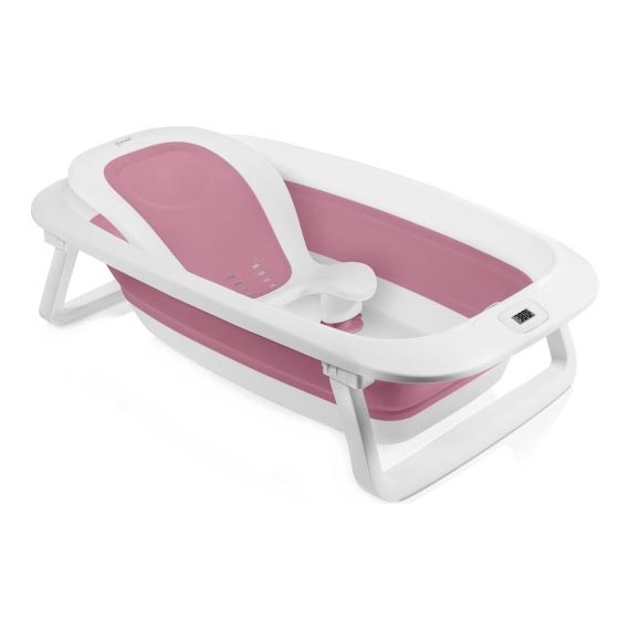Lionelo - Banheira dobrável para bebé com termómetro BABY BUBBLE 2x LR44 Rosa Magnólia