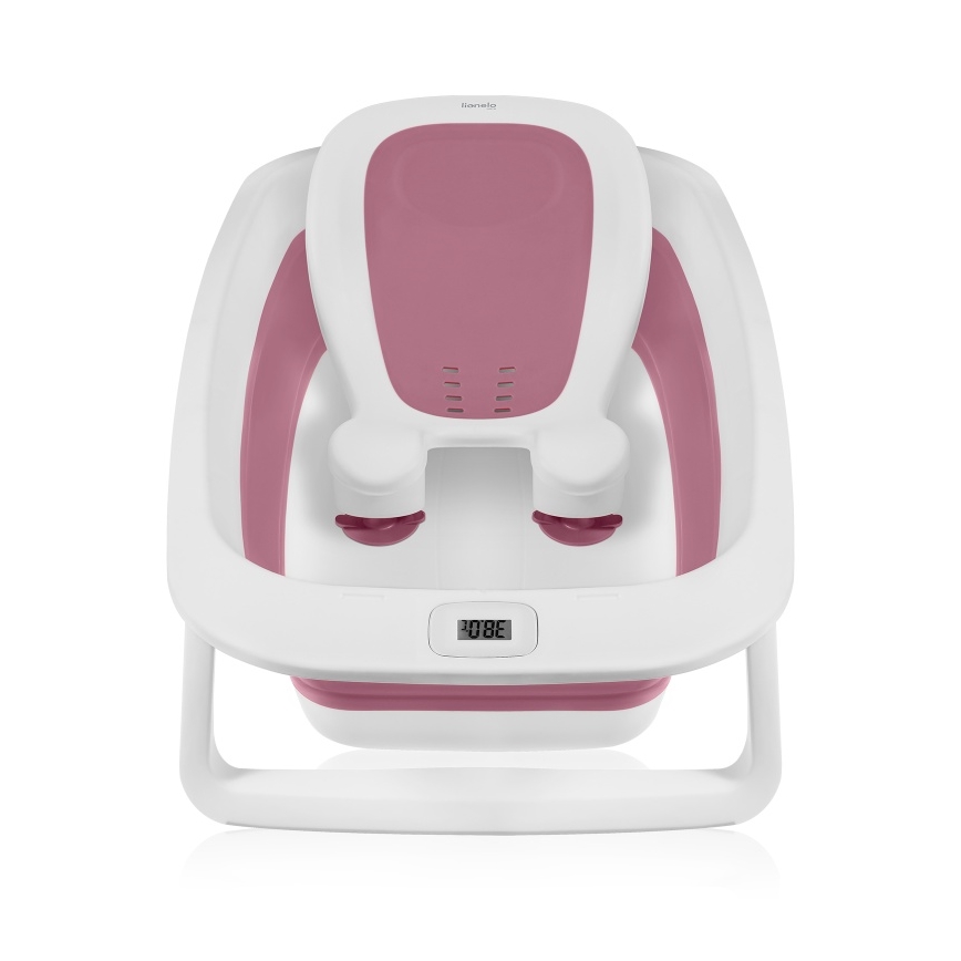 Lionelo - Banheira dobrável para bebé com termómetro BABY BUBBLE 2x LR44 Rosa Magnólia