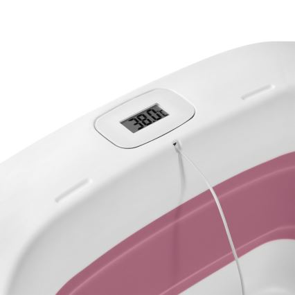 Lionelo - Banheira dobrável para bebé com termómetro BABY BUBBLE 2x LR44 Rosa Magnólia