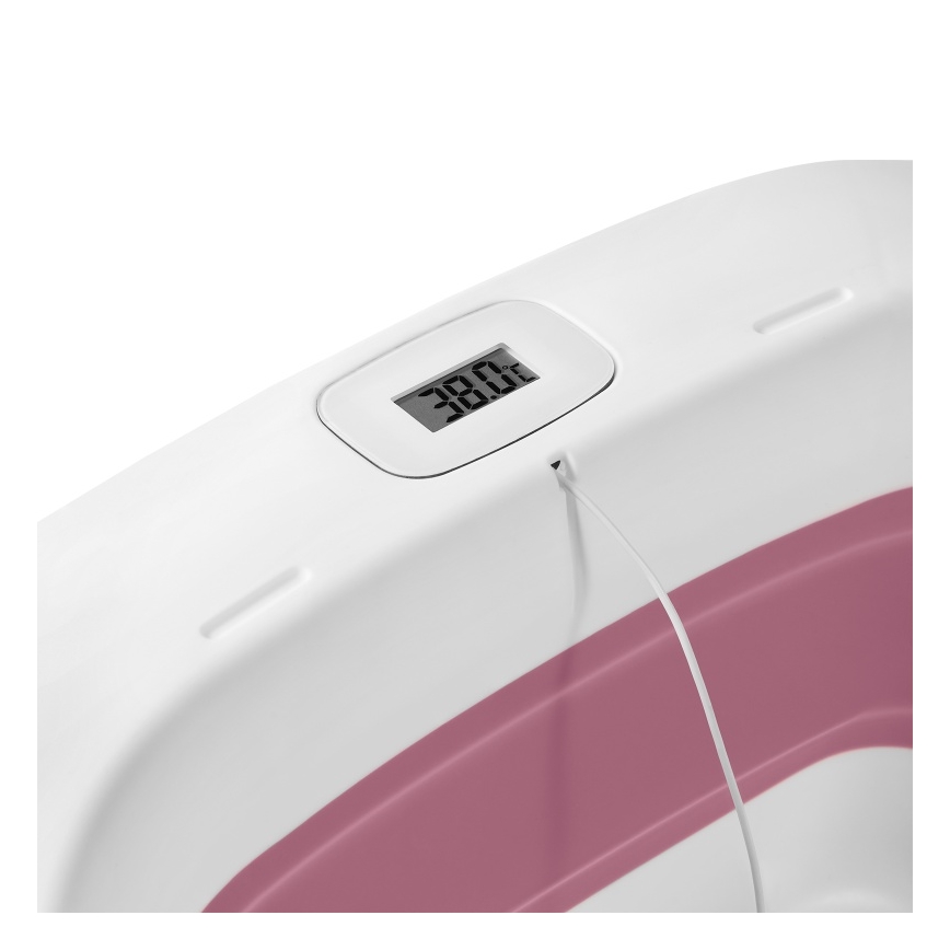 Lionelo - Banheira dobrável para bebé com termómetro BABY BUBBLE 2x LR44 Rosa Magnólia