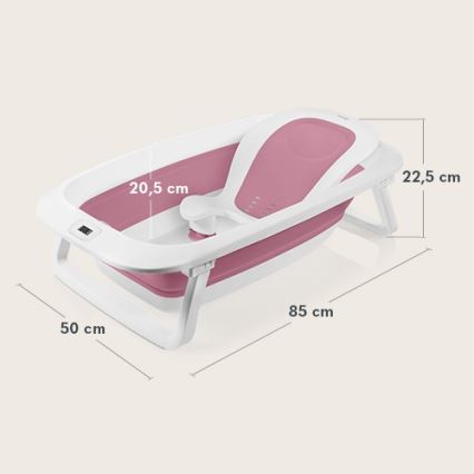 Lionelo - Banheira dobrável para bebé com termómetro BABY BUBBLE 2x LR44 Rosa Magnólia