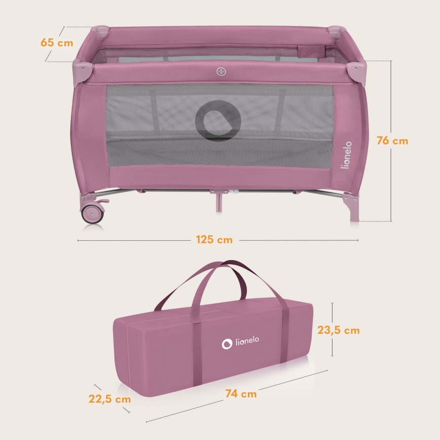 Lionelo - Berço de Viagem STEFI PLUS Magnólia Rosa