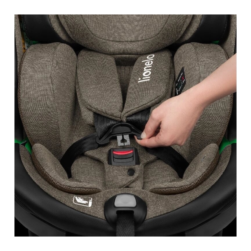 Lionelo - Cadeira auto com base giratória HARMONY i-Tamanho 40-150 cm preto/azeitona