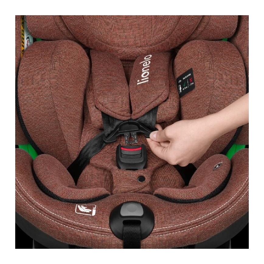 Lionelo - Cadeira auto com base giratória HARMONY i-Tamanho 40-150 cm tijolo