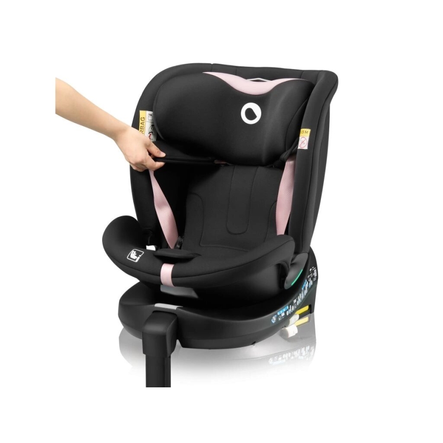Lionelo - Cadeira auto com base giratória NAVY i-Tamanho 40-150 cm preto/rosa