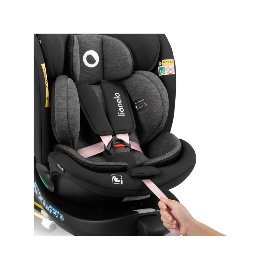 Lionelo - Cadeira auto com base giratória NAVY i-Tamanho 40-150 cm preto/rosa