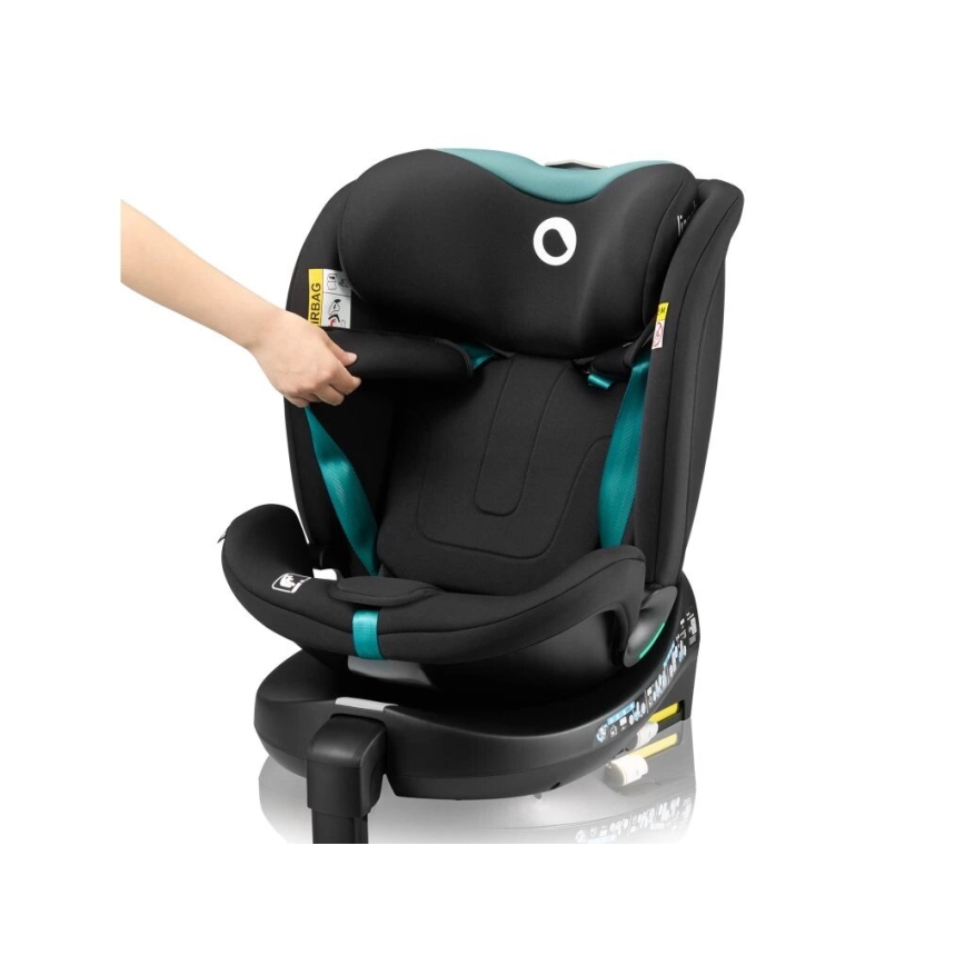 Lionelo - Cadeira auto com base giratória NAVY i-Tamanho 40-150 cm preto/turquesa