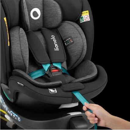 Lionelo - Cadeira auto com base giratória NAVY i-Tamanho 40-150 cm preto/turquesa