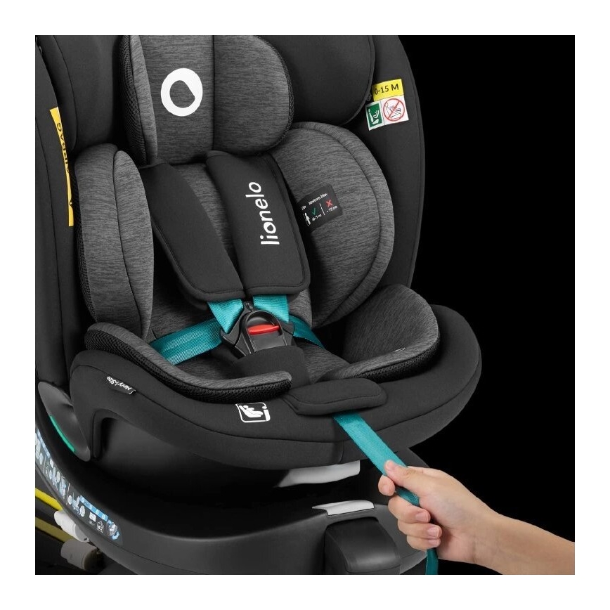 Lionelo - Cadeira auto com base giratória NAVY i-Tamanho 40-150 cm preto/turquesa
