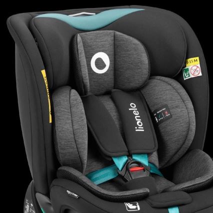Lionelo - Cadeira auto com base giratória NAVY i-Tamanho 40-150 cm preto/turquesa