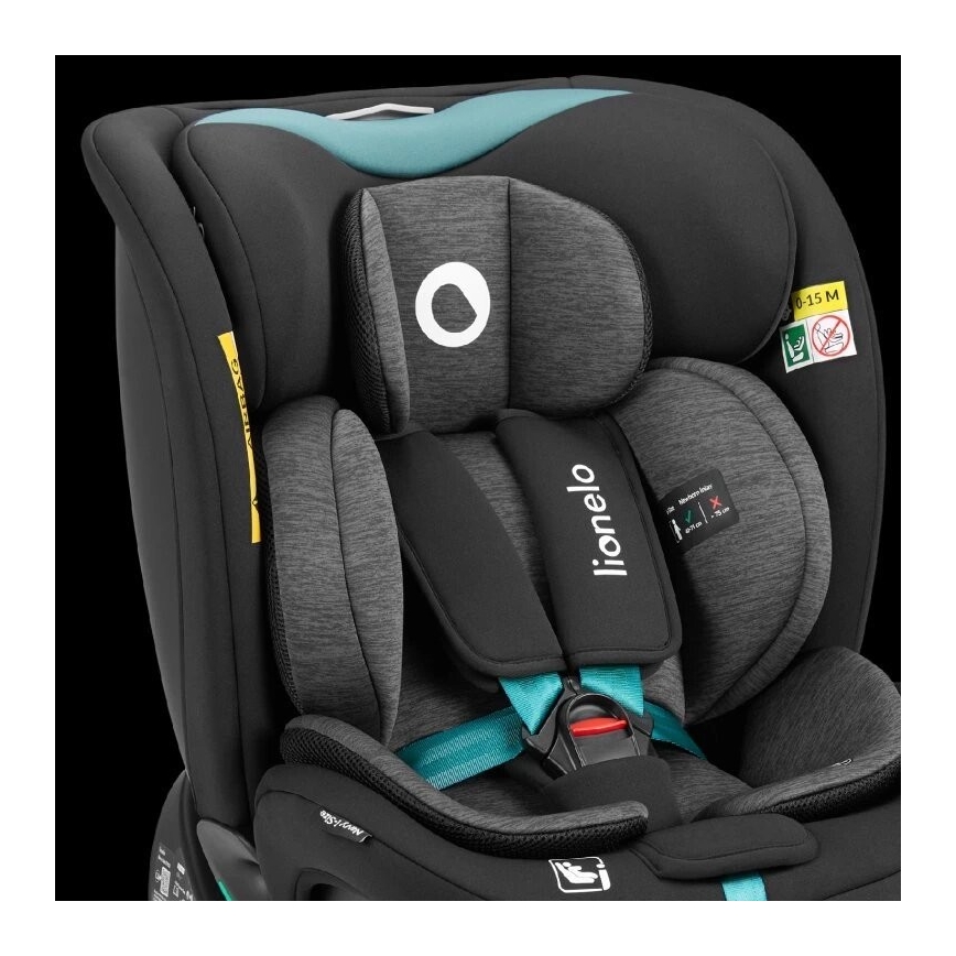 Lionelo - Cadeira auto com base giratória NAVY i-Tamanho 40-150 cm preto/turquesa