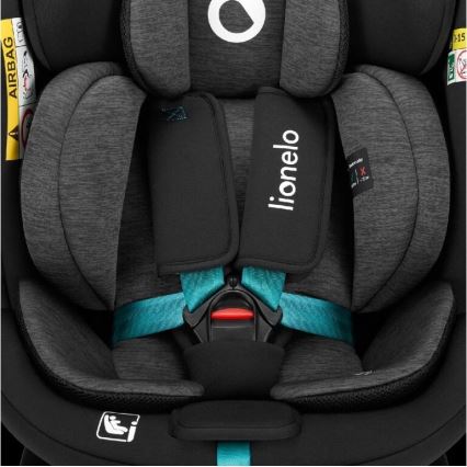 Lionelo - Cadeira auto com base giratória NAVY i-Tamanho 40-150 cm preto/turquesa