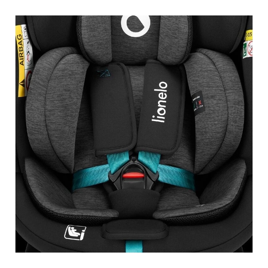 Lionelo - Cadeira auto com base giratória NAVY i-Tamanho 40-150 cm preto/turquesa