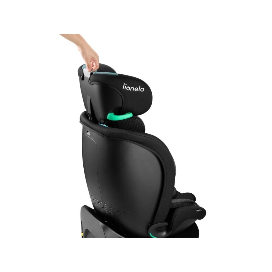 Lionelo - Cadeira auto com base giratória NAVY i-Tamanho 40-150 cm preto/turquesa