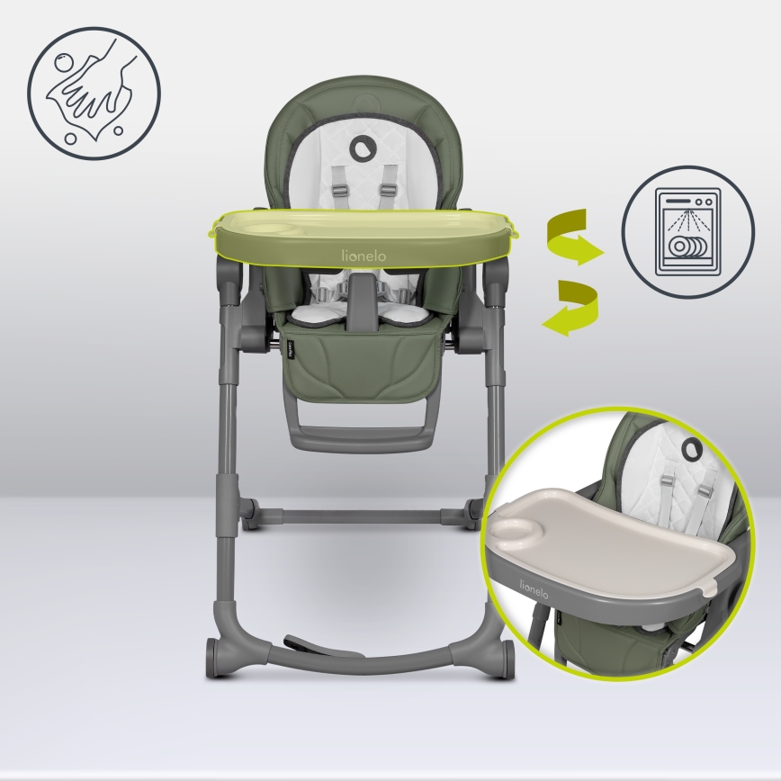 Lionelo - Cadeira de alimentação infantil CORA PLUS Verde Oliva