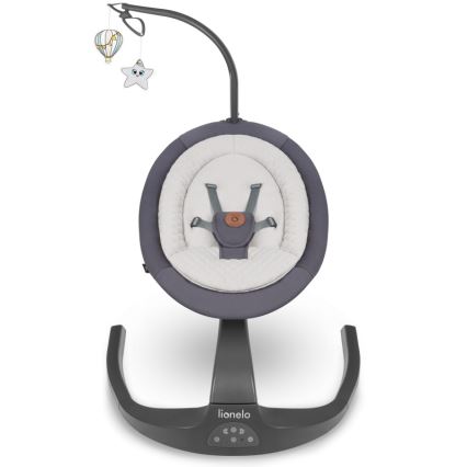 Lionelo - Cadeira de balanço para bebé RINA com melodia, 4x pilhas AA, Cinzento Betão + controlo remoto