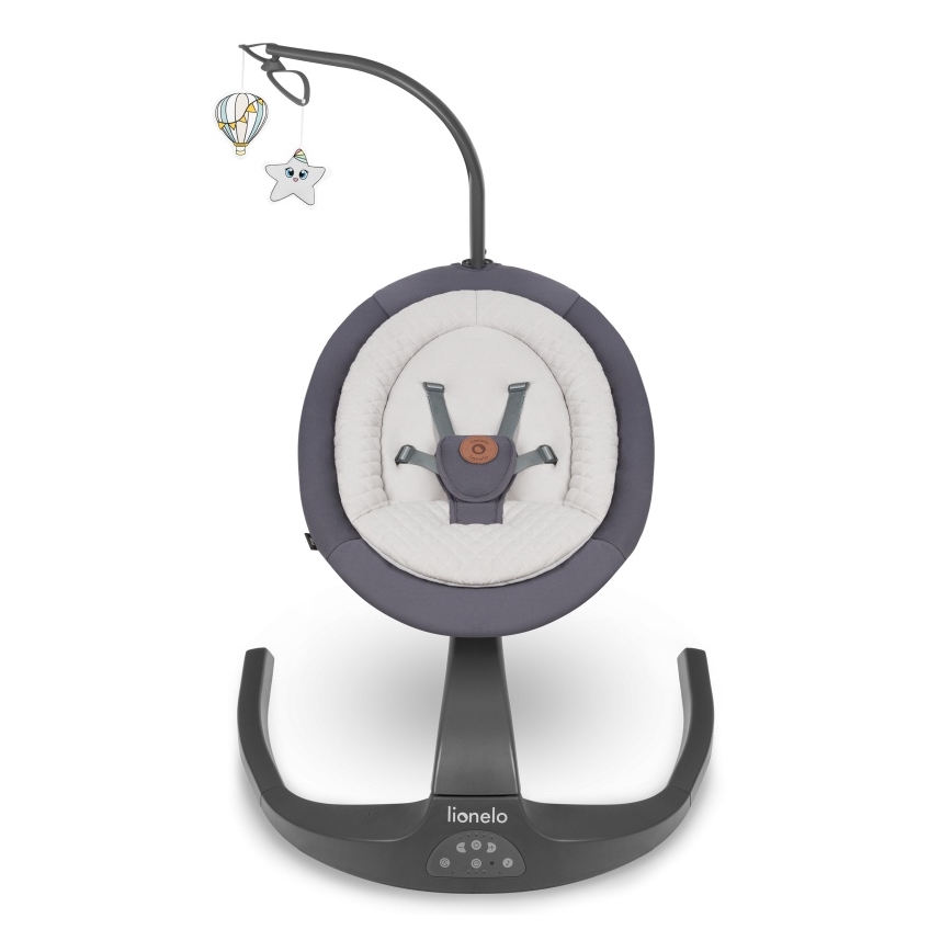 Lionelo - Cadeira de balanço para bebé RINA com melodia, 4x pilhas AA, Cinzento Betão + controlo remoto