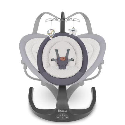 Lionelo - Cadeira de balanço para bebé RINA com melodia, 4x pilhas AA, Cinzento Betão + controlo remoto