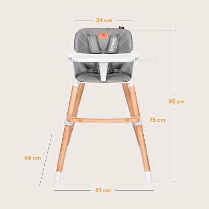 Lionelo - Cadeira de refeição infantil 2 em 1 KOEN Grey Stone