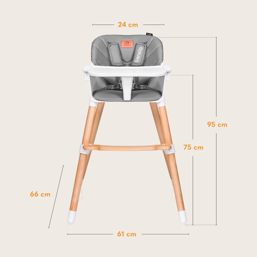 Lionelo - Cadeira de refeição infantil 2 em 1 KOEN Grey Stone