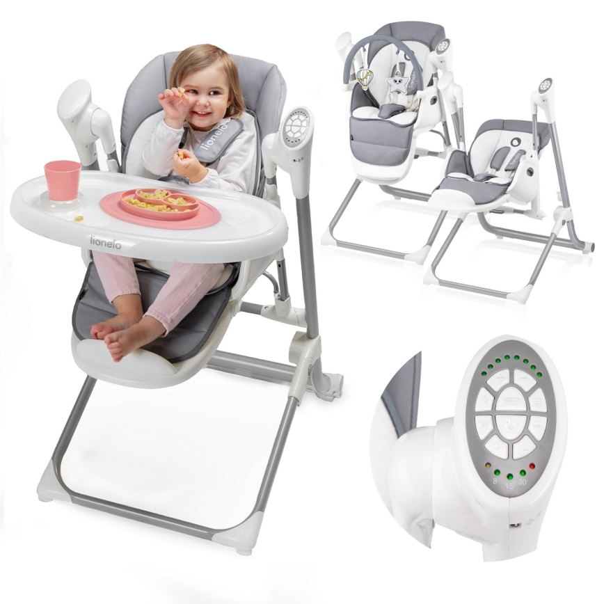 Lionelo - Cadeira de refeição infantil NILES Grey 4xAA