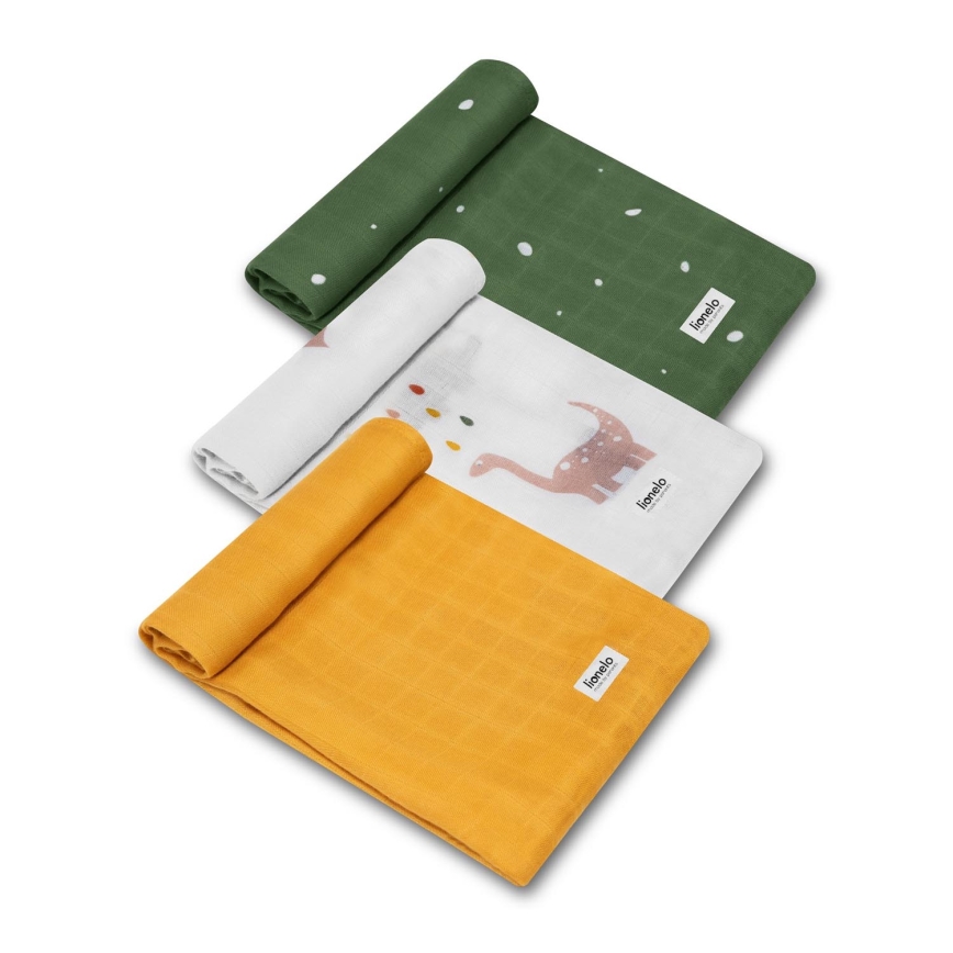 Lionelo - Conjunto de 3 fraldas de bambu BAMBOO SET 70x70 cm Dino