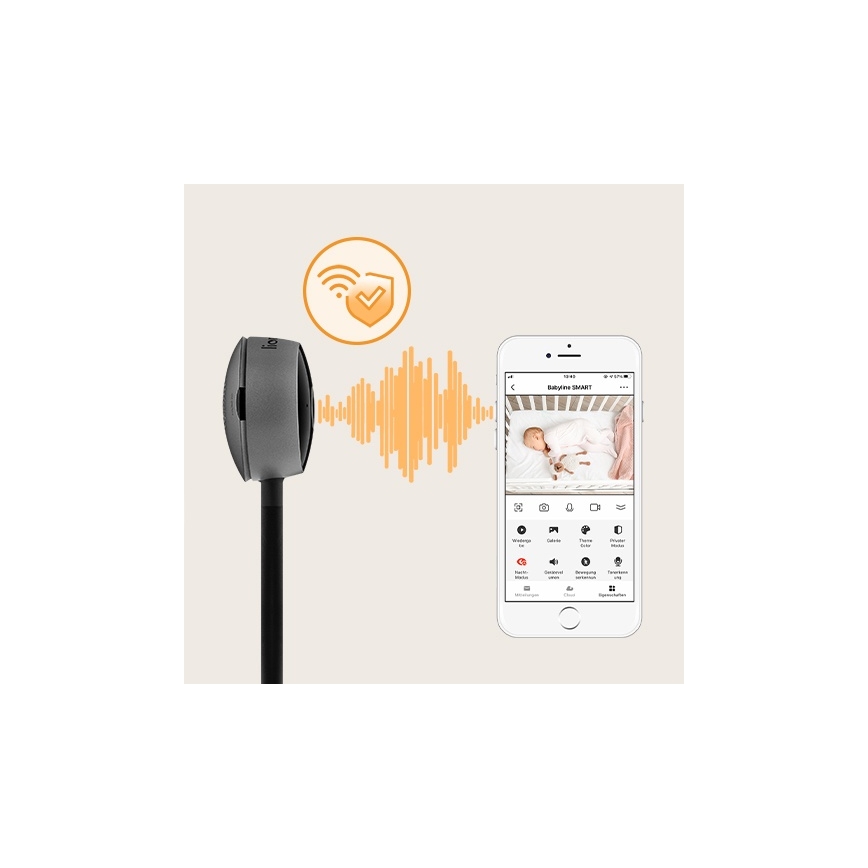Lionelo - Monitor de bebé inteligente BABYLINE SMART Wi-Fi Preto