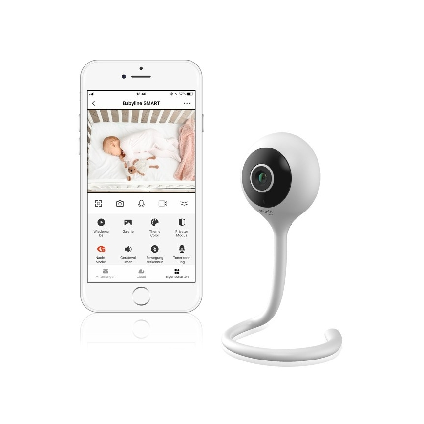 Lionelo - Monitor de bebé inteligente BABYLINE SMART Wi‑Fi Branco