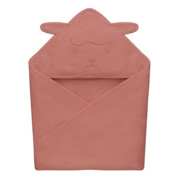 Lionelo - Toalha de banho com capuz MUSLIN HOODED TOWEL Coral Vermelho
