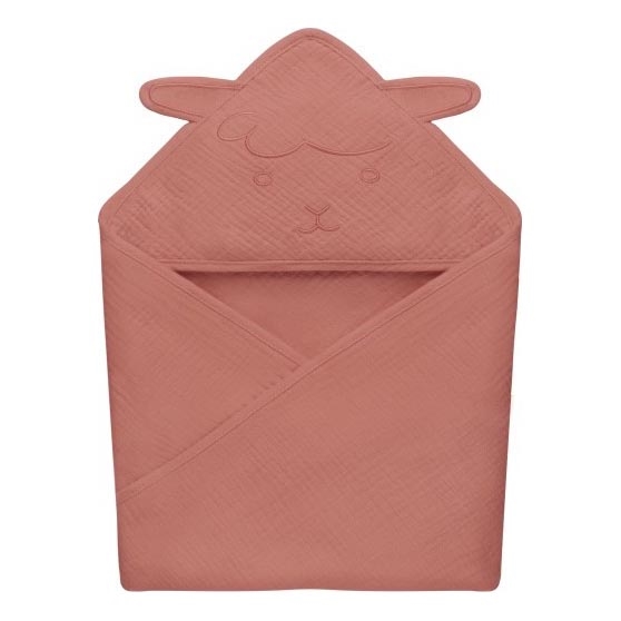 Lionelo - Toalha de banho com capuz MUSLIN HOODED TOWEL Coral Vermelho