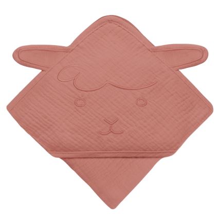 Lionelo - Toalha de banho com capuz MUSLIN HOODED TOWEL Coral Vermelho