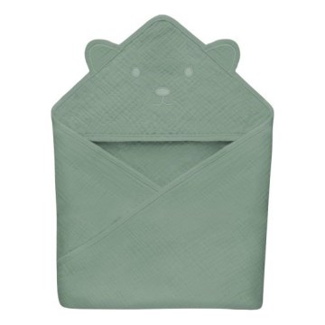 Lionelo - Toalha de banho infantil com capuz em musselina, Verde Floresta